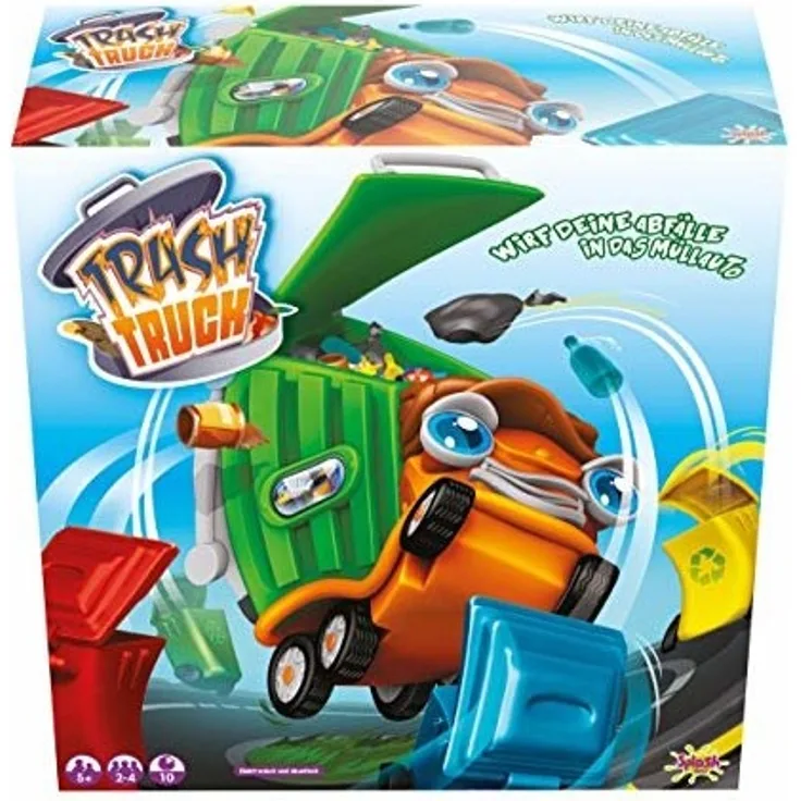 Splash Toys 30192 - Kinderspiel TRASH TRUCK, Geschicklichkeitsspiel mit Musik und Geräuschen, Müllauto auch als Spielzeugauto nutzbar