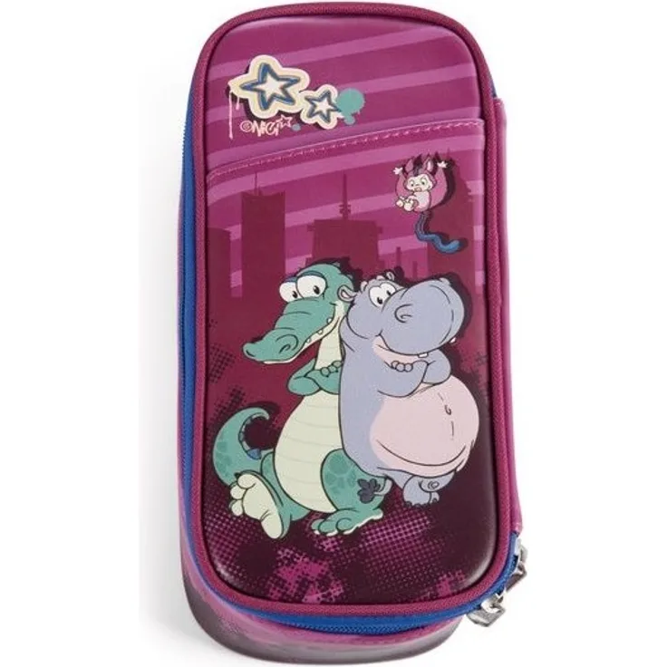 NICI - Green - Wild Friends - Stiftmäppchen Krokodil und Nilpferd 21x10x6cm