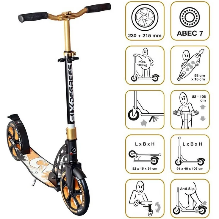 SIX DEGREES Aluminium Scooter 230/215 mm gold – Bild 2