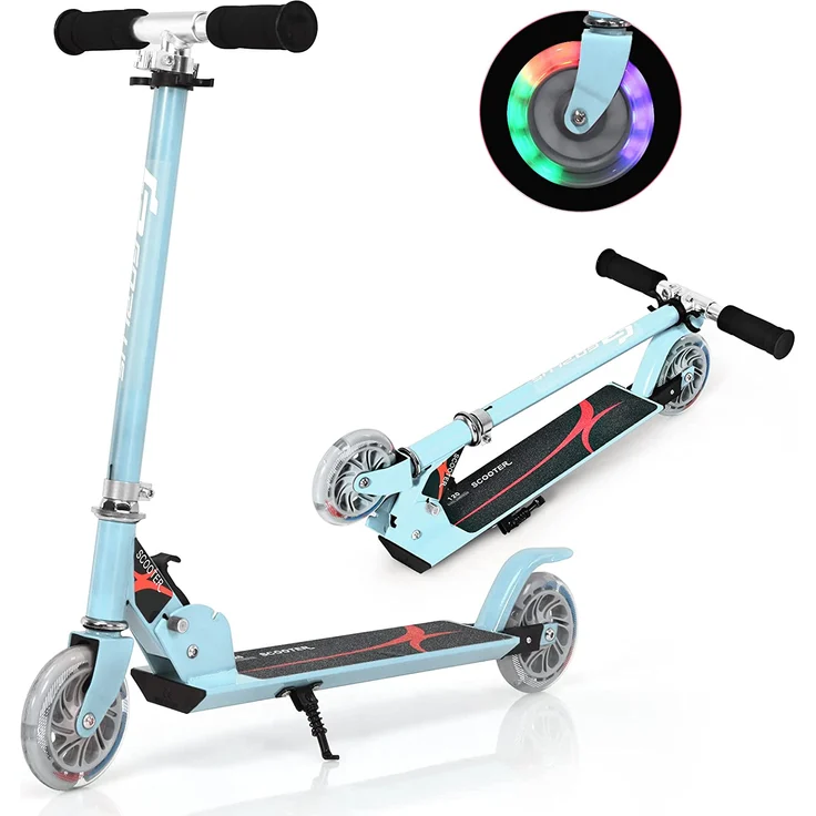 COSTWAY Scooter höhenverstellbar, Kinder Roller klappbar, Kickroller mit 2 blinkenden Räder, Tretroller, Kinderroller, Cityroller für Kinder ab 4 Jahre – Bild 1