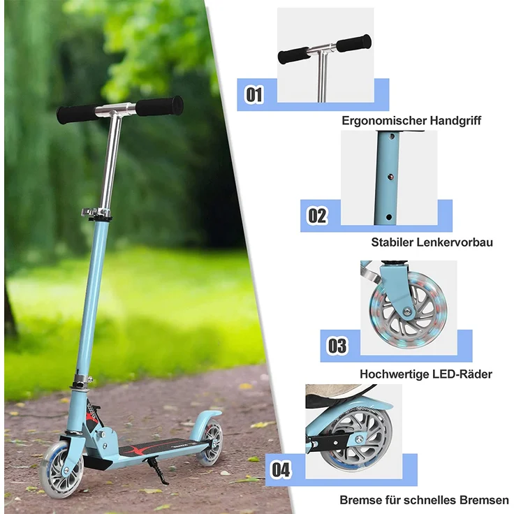 COSTWAY Scooter höhenverstellbar, Kinder Roller klappbar, Kickroller mit 2 blinkenden Räder, Tretroller, Kinderroller, Cityroller für Kinder ab 4 Jahre – Bild 5