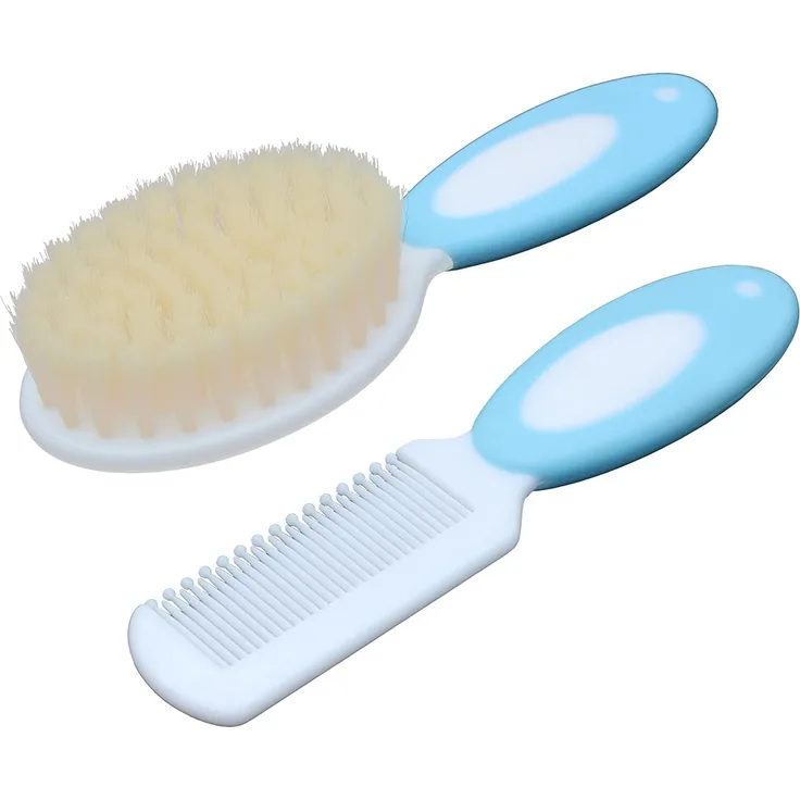 Baby Haarbürste und Kamm Set, Baby Bürste mit weichen Naturborsten (Blue)