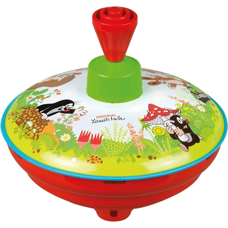 Lena tin Toys 52449 - Brummkreisel Ø13 cm Der kleine Maulwurf, Metall Kreisel, Schwungkreisel aus Blech, klassischer Pumpkreisel, Blechkreisel mit Spitze, Spielzeugkreisel für Kinder ab 18 Monate