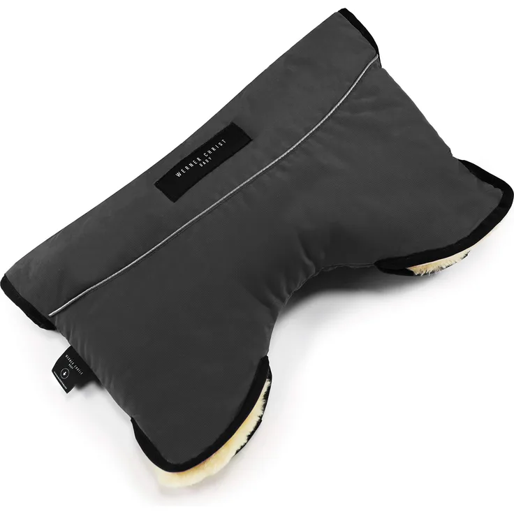 Kinderwagen-Muff aus Lammfell von WERNER CHRIST BABY - MOFFY ist der ideale Handwärmer für Buggys aus medizinischem Fell, einfache Handhabung, Handmuff in stone (grau)
