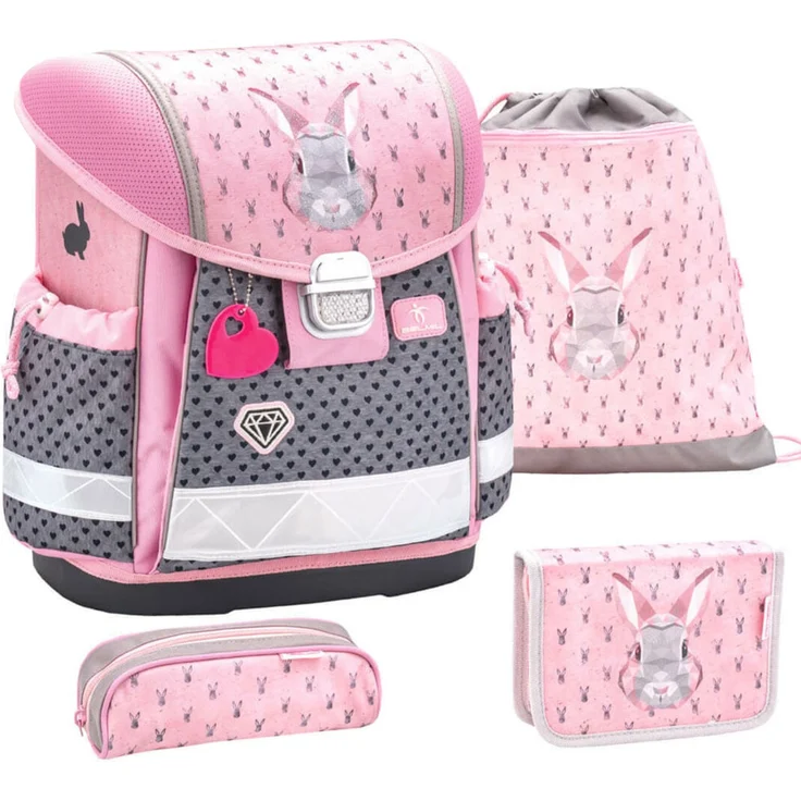 Belmil Schulranzen 4-teiliges Set mit Brustgurt Classy Bunny Hase Kaninchen – Bild 2