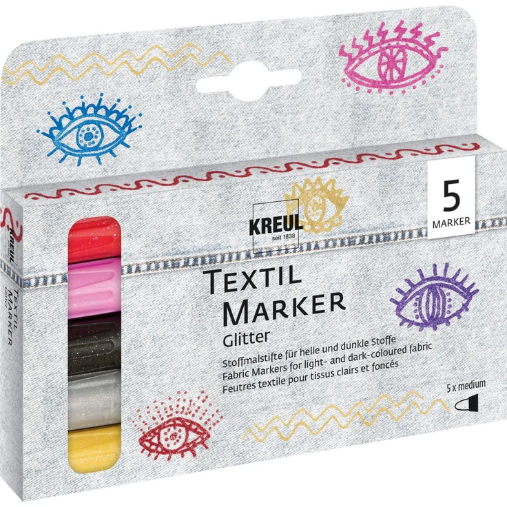 Kreul Textil Marker Glitter medium 5er Set – Bild 1