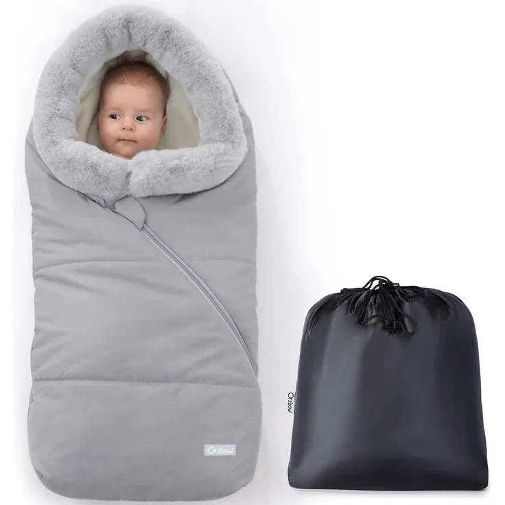 Orzbow Babyfußsack Kinderwagen Winterfußsack Buggy,Baby Schlafsack Babyschale Winter,mit Zwei-Wege-Reißverschluss Waschbar Abnehmbarer Pelzkragen Passend für Alle Kinderwagen (Hellgrau)