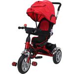 Miweba Kinderdreirad Schieber 7 in 1 Kinderwagen - 360° Drehbar - Luftreifen - Heckfederung - Laufrad - Dreirad - Schubstange - Ab 1 Jahr (Rot)