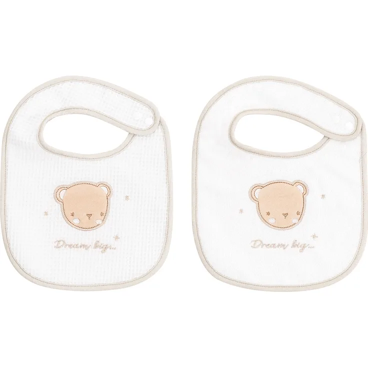 Kikkaboo Babylätzchen 2er Set Dream Frottee Waffelpique, Druckknopf, Baumwolle beige