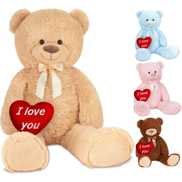Teddybär mit Schleife 100 cm mit einem I Love You Herz - Stofftier Plüschtier Kuscheltier