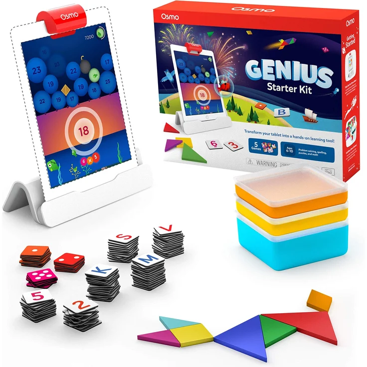 Osmo - Genius Starter Kit for iPad - 5 Educational Learning Games - Ages 6-10 - Math, Spelling, Creativity & More - STEM Toy (Osmo iPad Base Included)