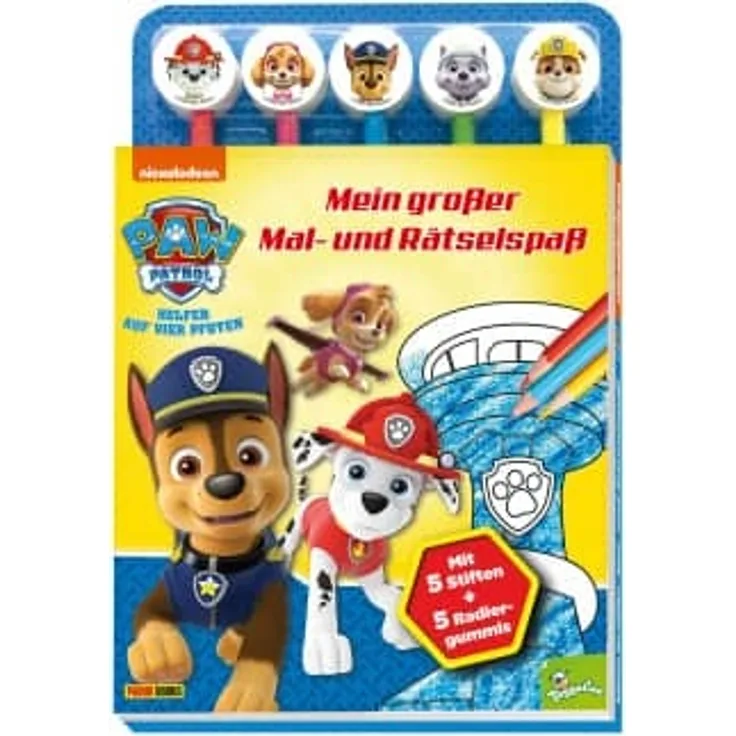 PAW Patrol - Mein großer Mal- und Rätselspaß - mit 5 Stiften und 5 Radiergummis