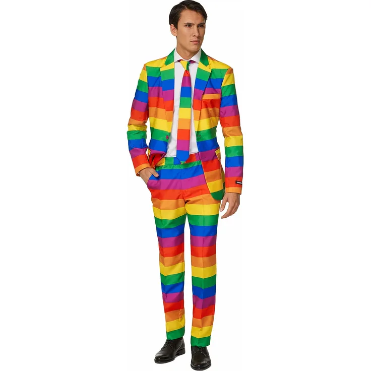 Suitmeister Faschingskostüme für Herren - Mit Jackett, Hose und Krawatte mit Festlichen Print, Rainbow M