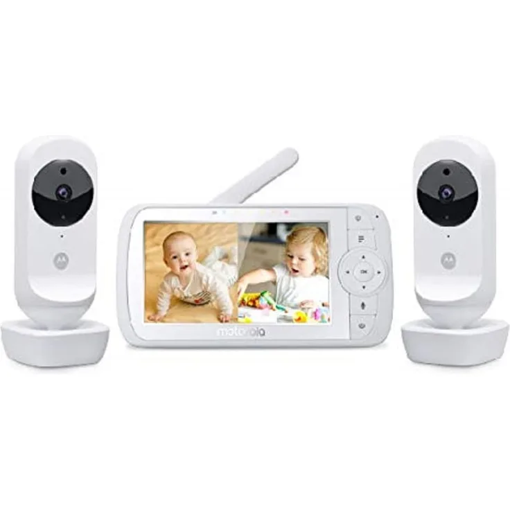 Motorola Baby Ease 35 Twin Babyphone mit 2 Kameras 5. 0 Zoll Video Baby Monitor HD Display Split Screen Display Nachtsicht Zwei-Wege-Kommunikation Schlaflieder Zoom Raumtemperatur Weiß