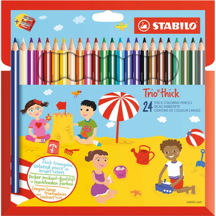 Dreikant-Buntstift - STABILO Trio dick - 24er Pack - mit 24 verschiedenen Farben und Spitzer – Bild 1