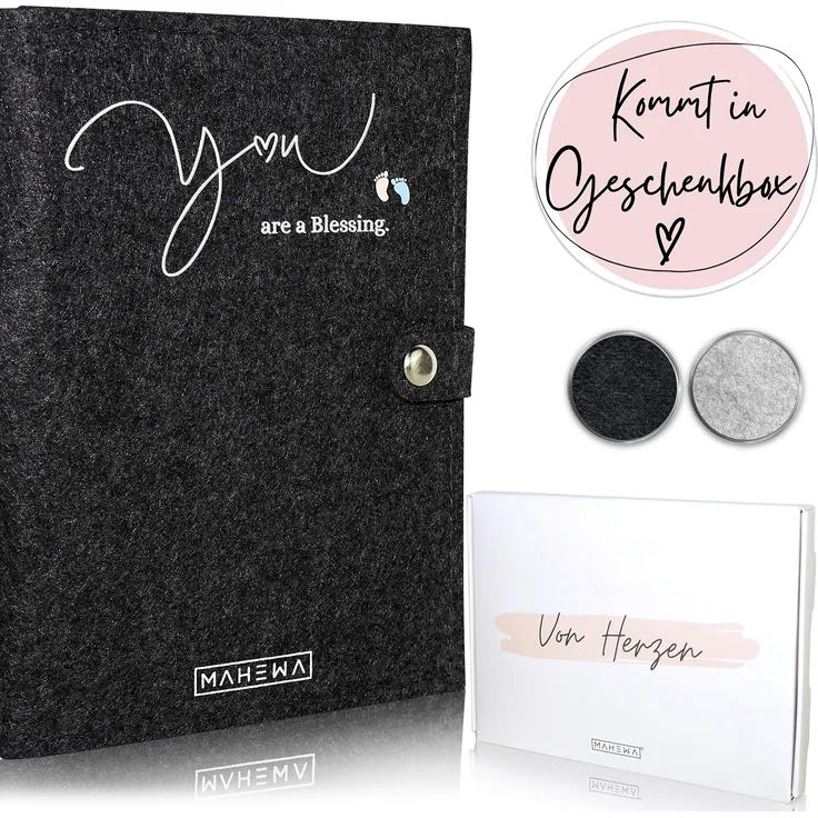MAHEWA® Premium Mutterpass-Hülle aus Filz-Stoff | Mutterpass-Organizer Mutterpass-Tasche Schutzhülle | Unisex Umschlag Etui Mappe für Mutterschaftspass | Einband für Mutterpass Anthrazit BLESSING