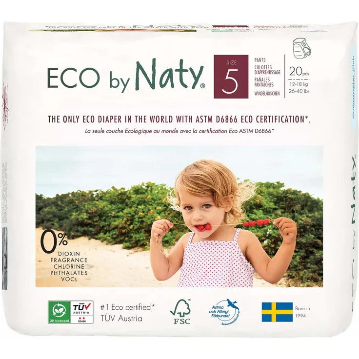 Eco by Naty, Premium-BioHöschenwindeln, Größe 5, 80 Stück, 12-18 kg, aus pflanzenbasierten Materialien, frei von gefährlichen Chemikalien