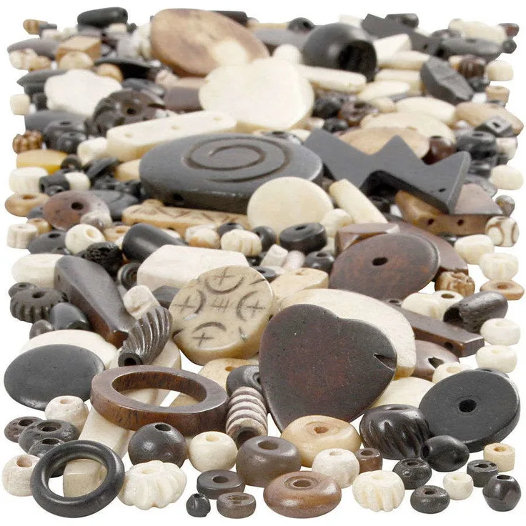 Knochenperlen-Mix, Größe 5-30 mm, Lochgröße 1-2 mm, 300g