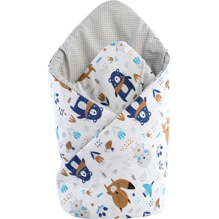Steckkissen 100% Baumwolle 75x75cm Einschlagdecke Babyhörnchen doppelseitig weich ganzjährig multifunktional antiallergisch Babys Medi Partners (Tiere im Wald mit Grau Punkten)