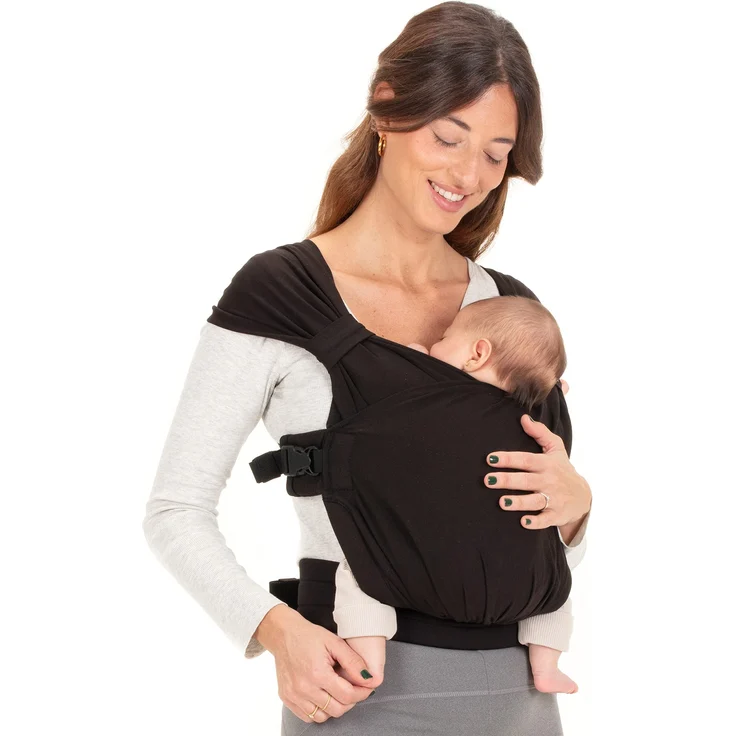 Boba Bliss Babytrage Neugeborene ab Geburt bis 15 kg - 2-in-1 Baby Carrier & Baby Tragetuch Ohne Binden & Knoten, Hüftfreundliche Babytrage ab Geburt, Weiche & elastische Baby Trage (Schwarz) – Bild 1