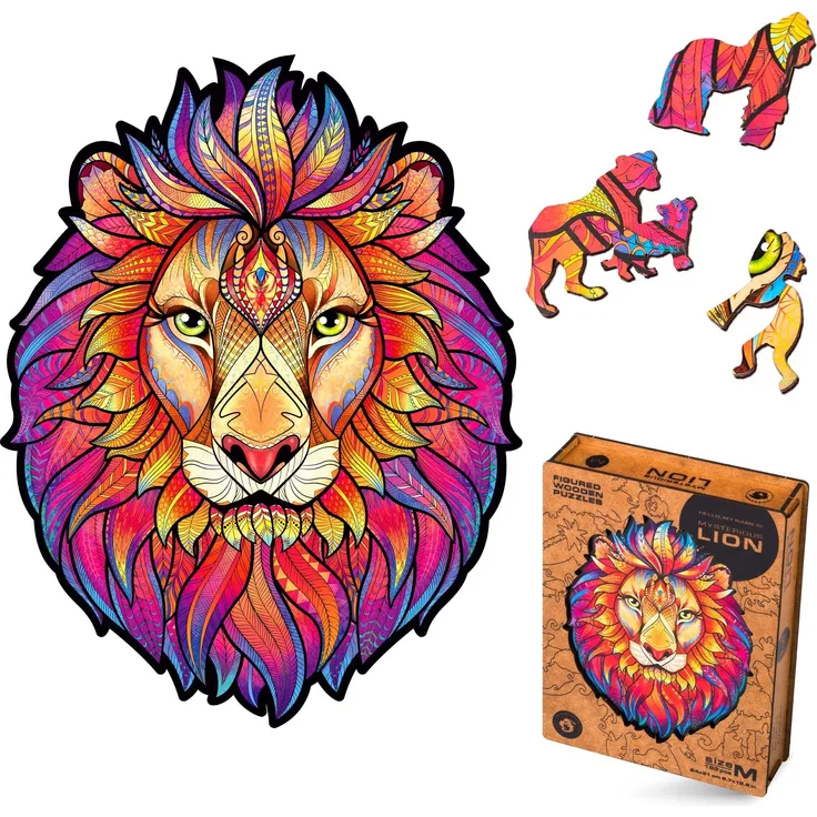 UNIDRAGON Original Holzpuzzle — Geheimnisvoller Löwe, 192 Teile, Mittel 9. 7 x 12. 5 Zoll (24 x 31 cm) Schöne Geschenkverpackung, Einzigartige Form Erwachsene und Kinder