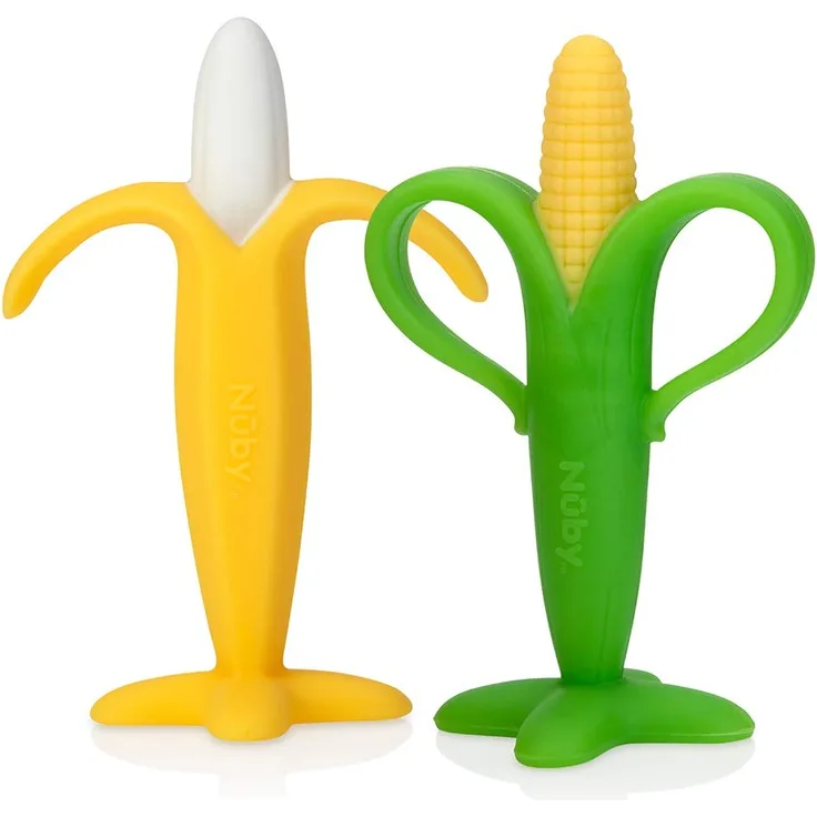 Nuby Nana and Corn Soothing Teethers, Easy Grip, BPA-Free, Suitable from 3 Months Plus (2 Pack)