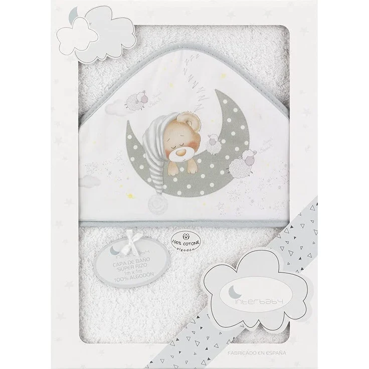 Interbaby 01225-18 Baby Kapuzenbadetuch Bear Sleeping Weiss e grau, grau