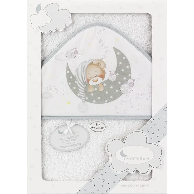 Interbaby 01225-18 Baby Kapuzenbadetuch Bear Sleeping Weiss e grau, grau