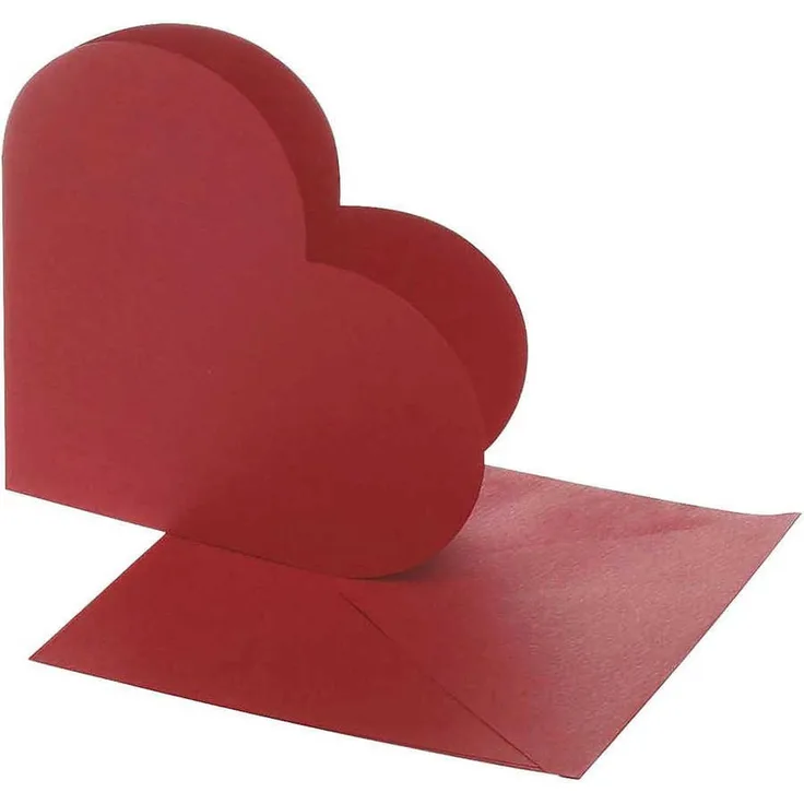 Karten in Herzform, Kartengröße 12,5x12,5 cm, Umschlaggröße 13,5x13,5 cm, Rot, 10Sets