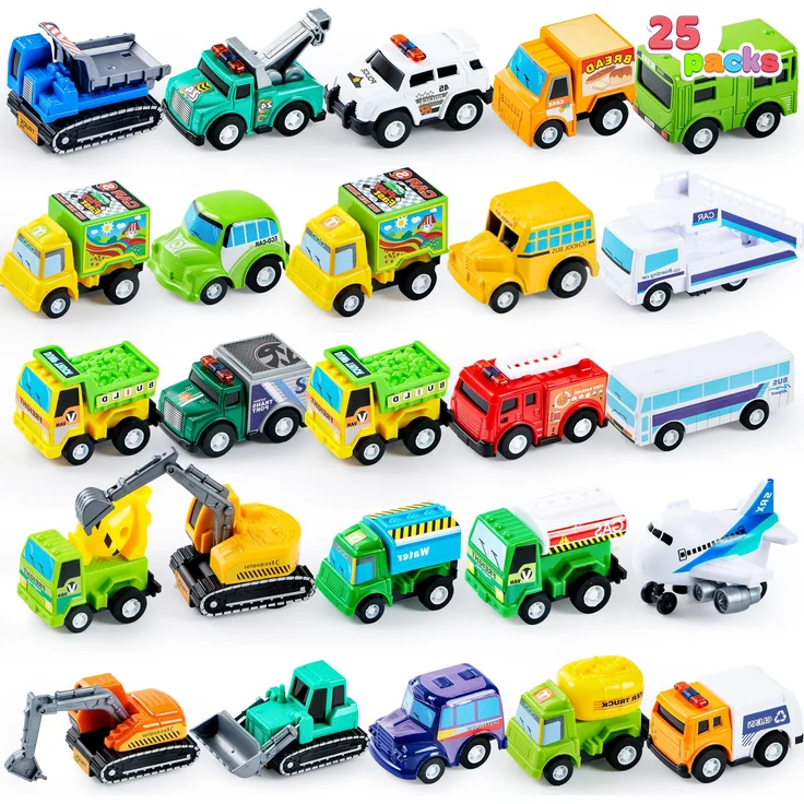 JOYIN 25 Stück Zurückziehen Stadtautos und Lastwagen Spielzeugfahrzeug-Set für Kleinkinder, Mädchen und Jungen, Kinderspielset, Die Cast Spielzeugautos Set