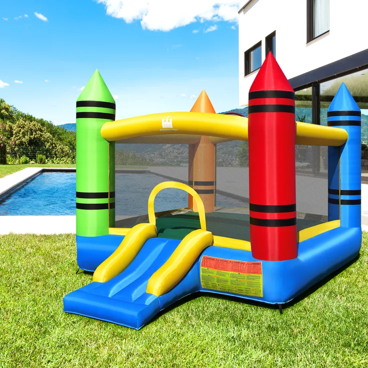 COSTWAY Aufblasbare H¨¹pfburg Springburg tragbare Burg mit Rutsche, Aufbewahrungstasche, Reparatur-Set & Heringen, ohne Gebl?se 350x263x226cm
