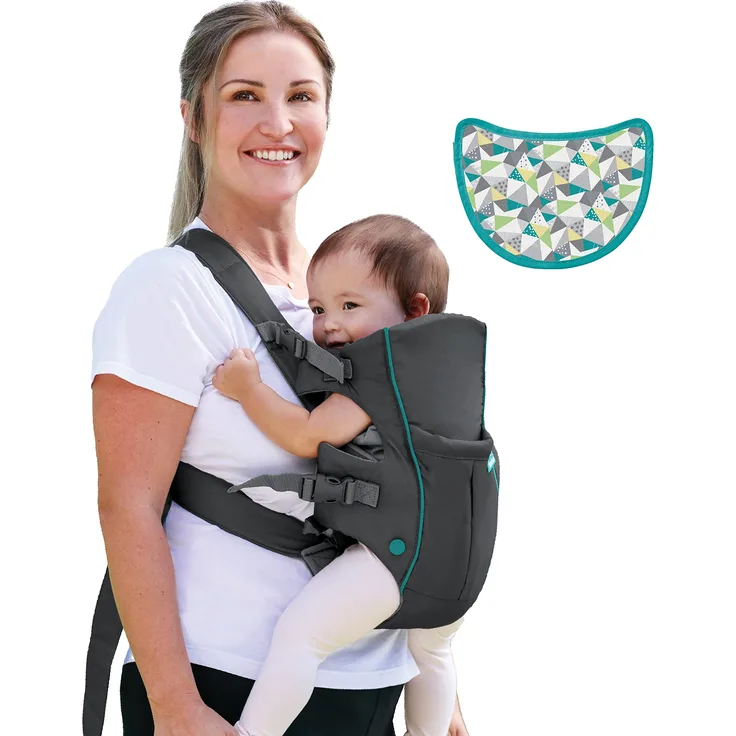 INFANTINO Swift Classic Carrier – ergonomische Babytrage mit 2 Tragepositionen und Tasche, graue verstellbare Babytrage mit Hüftsitz und Fronttasche zum Verstauen wichtiger Utensilien, 300105