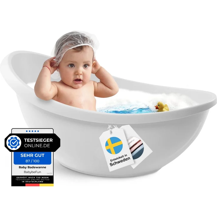 BabybeFun Baby Badewanne mit Badewanneneinsatz für Neugeborene [Testsieger] Rutschfeste Babybadewanne für Babys und Kleinkinder [0-12 Monate] Babywanne für Dusche Badewanne Weiß | Farbe wählen… – Bild 1