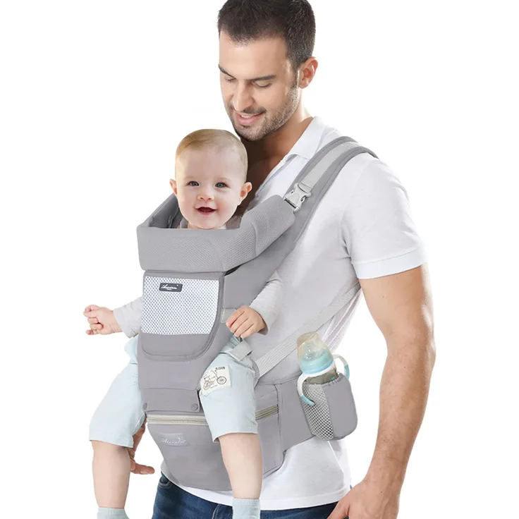 IULONEE Neugeborene Babytrage, Ergonomisch Babytrage mit Hüftsitz Multifunktional Kindertrage Dorsal und Ventral Babyrückentragen für Kleinkinder 3 Monate bis 3 Jahre (3-20kg) Grau