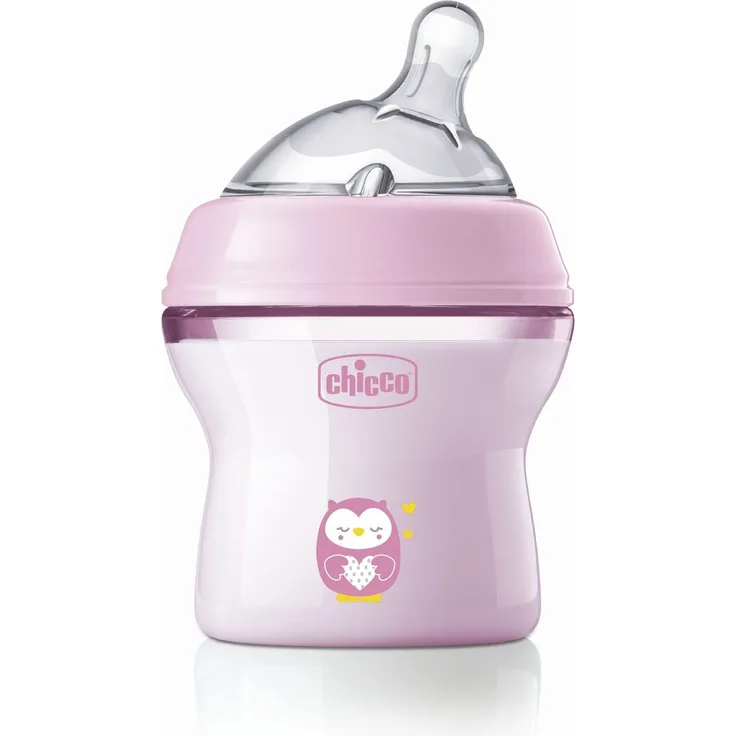Chicco Natural Feeling Anticolic Flasche 0 Monate + 150 ml, Flasche mit Sauger aus weichem und flexiblem Silikon, geeignet für gemischtes Still, langsamer Durchfluss, Farbe Rosa