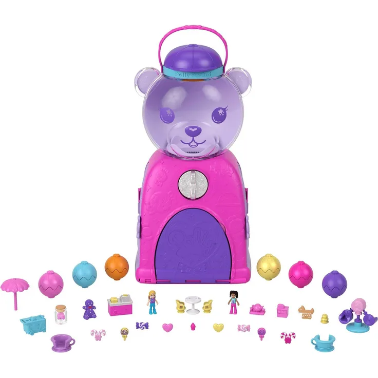 Polly Pocket HJN90 - Bärchen Kaugummi-Automat Spielset, mit Wiederbefüllungs-Funktion, enthält 2 Micro-Puppen, Kaugummis und Zubehör, Spielzeug für Kinder ab 4 Jahren