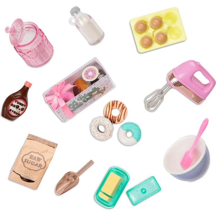 Glitter Girls Puppenzubehör – Donut Backset mit Zutaten, Handrührgerät, Backform Zubehör und mehr – Accessoires für 36 cm Puppen, Spielzeug für Kinder ab 3 Jahre (23 Teile)