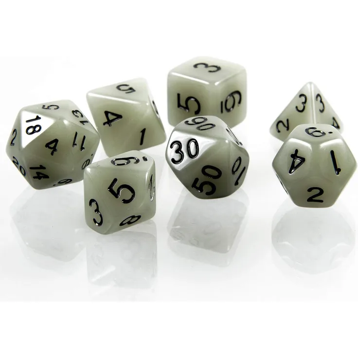 shibby 7 polyedrische leuchtende Würfel für Rollen- und Tabletopspiele in weiß mit Beutel