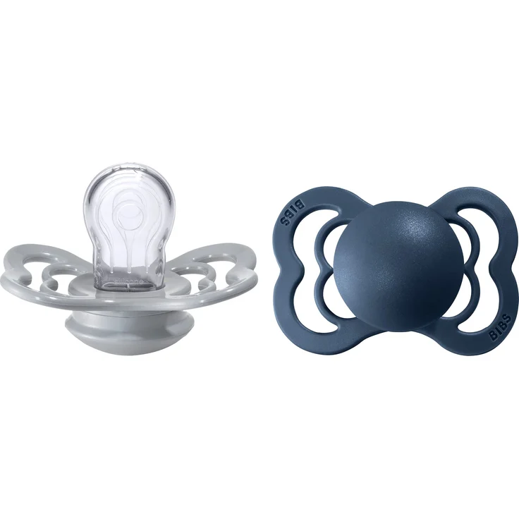 BIBS Supreme Schnuller 2er-Pack, BPA-frei, Symmetrischer Nippel. Silikon, Hergestellt in Dänemark. 0-6 Monate (2er Pack), Cloud/Steel Blue – Bild 1