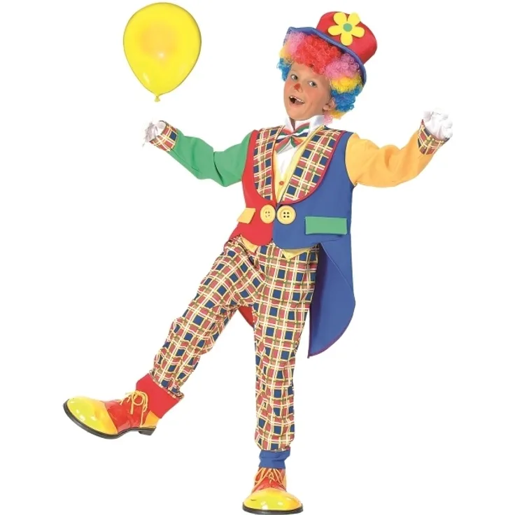 Flower Clown Costume (Jacket with fake shirt bow tie trousers and hat) - 6-8 years