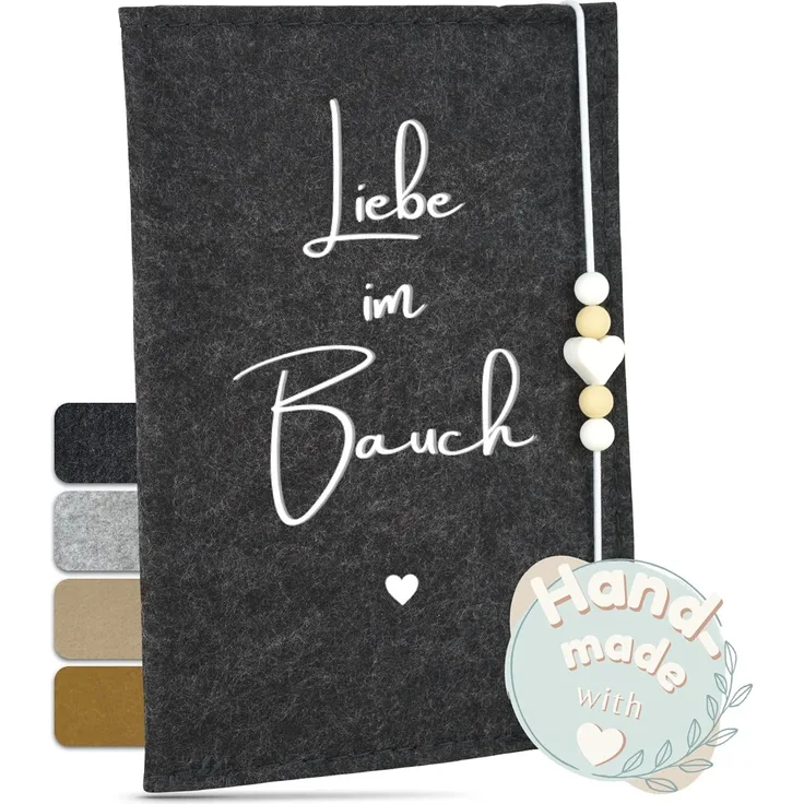MAHEWA® Premium Mutterpass-Hülle aus Filz-Stoff | Mutterpass-Organizer Mutterpass-Tasche Schutzhülle | Umschlag Etui Mappe Mutterschaftspass | Einband Mutterpass"Liebe im Bauch" Anthrazit