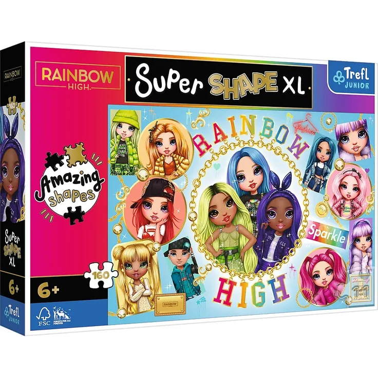 Trefl 50027 160 XL Super Shape-Verrückte Formenpuzzles, große Teile, Bunte Puzzles Märchenfiguren, Spaß für Kinder ab 5 Jahren, Farben Rainbow High