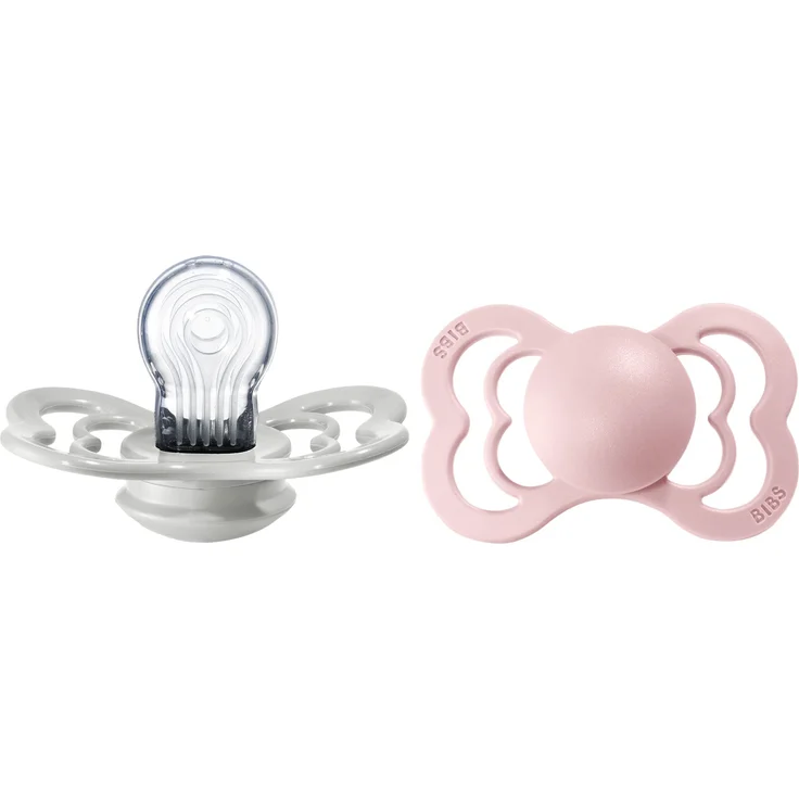 BIBS Supreme Schnuller 2er-Pack, BPA-frei, Symmetrischer Nippel. Silikon, Hergestellt in Dänemark. 6-18 Monate (2er Pack), Haze / Blossom – Bild 1