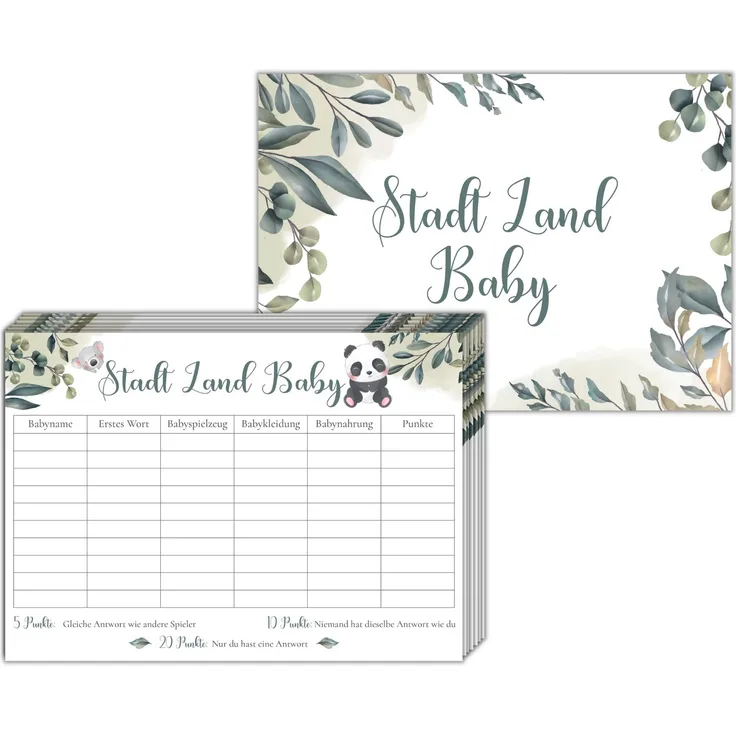JEKA 25 Stück - Babyparty Spiel Stadt-Name-Baby, Babyparty Spiele für Gäste, Babyparty Quiz, Babyparty Geschenk, Babyparty Karten zum Ausfüllen, Partyspiele, Babyshower Spiel
