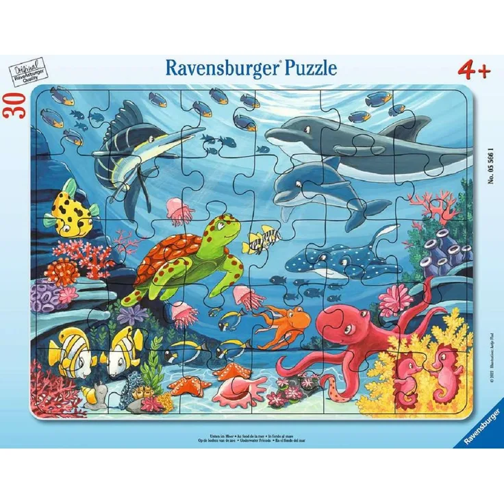 Ravensburger Kinderpuzzle - Unten im Meer - 30-48 Teile Rahmenpuzzle für Kinder ab 4 Jahren