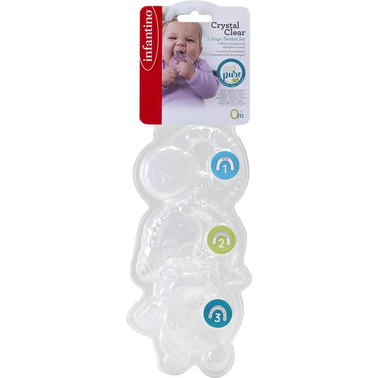 Infantino 316564-01 Infantino Transparente Beißringe – Weicher Beißring aus schadstofffreiem Material für die sensorische Entwicklung und Unterstützung beim Zahnen, mehrfarbig