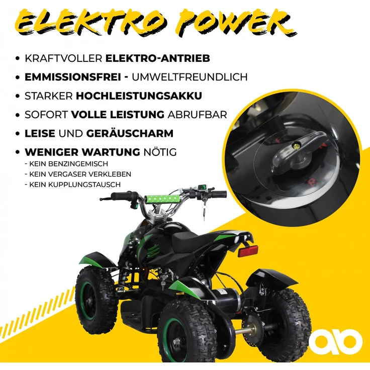 Elektro Quad Miniquad Kinder Atv Cobra 800 Watt Pocketquad Kinderquad Pocketbike (Schwarz/Grün) – Bild 4