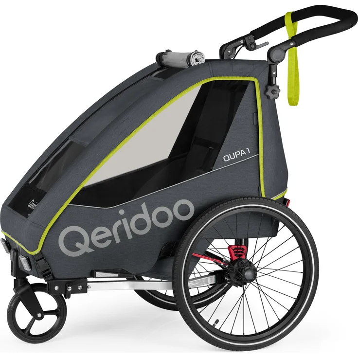 Qeridoo 'QUPA 1' Fahrradanhänger Lime 2022, 1-Sitzer mit Blattfeder-Dämpfsystem – Bild 1