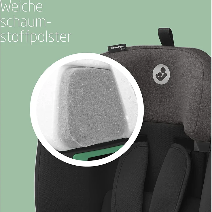 Maxi-Cosi Titan Plus i-Size, mitwachsender ISOFIX-Kindersitz, G-CELL-Seitenaufprallschutz, 4 Liegepositionen, weiche Schaumstoffpolster in Kopfstütze, 76-150 cm, 15 Monate - 12 Jahre, Authentic Black – Bild 8