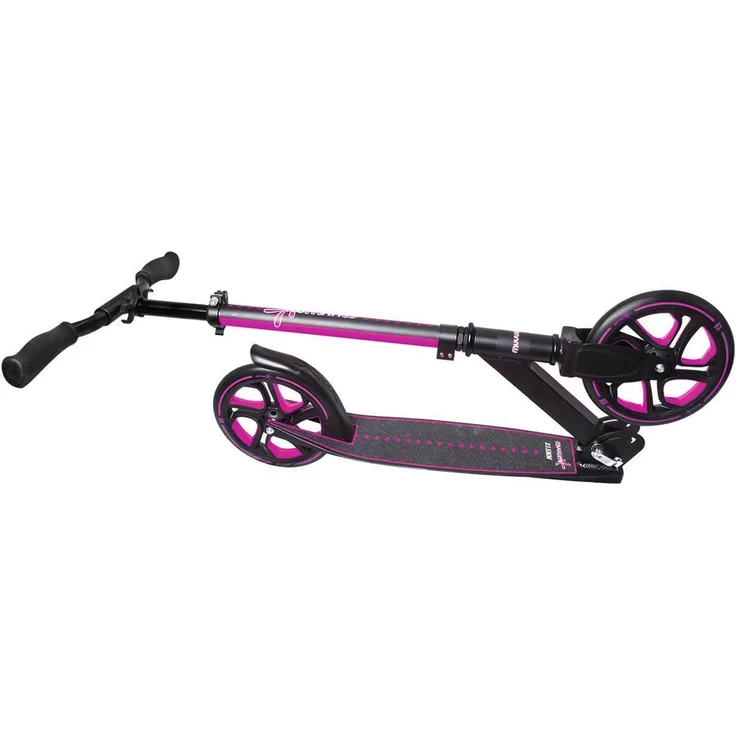 Muuwmi 466 'Aluminium Pro 215 mm' Scooter, ab 6 Jahren, 3-fach höhenverstellbar bis 97 cm, klappbar, max. belastbar bis 100 kg, schwarz/pink – Bild 2